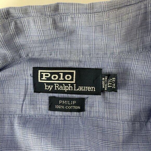 Polo Ralph Lauren Philip Dress Shirt 17.5x34 Blue Plaid Business Career - Picture 5 of 6